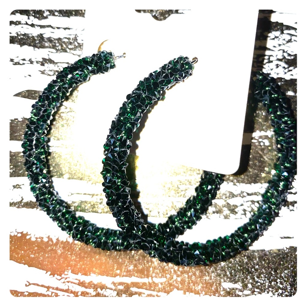 Deep green beaded hoop earrings!